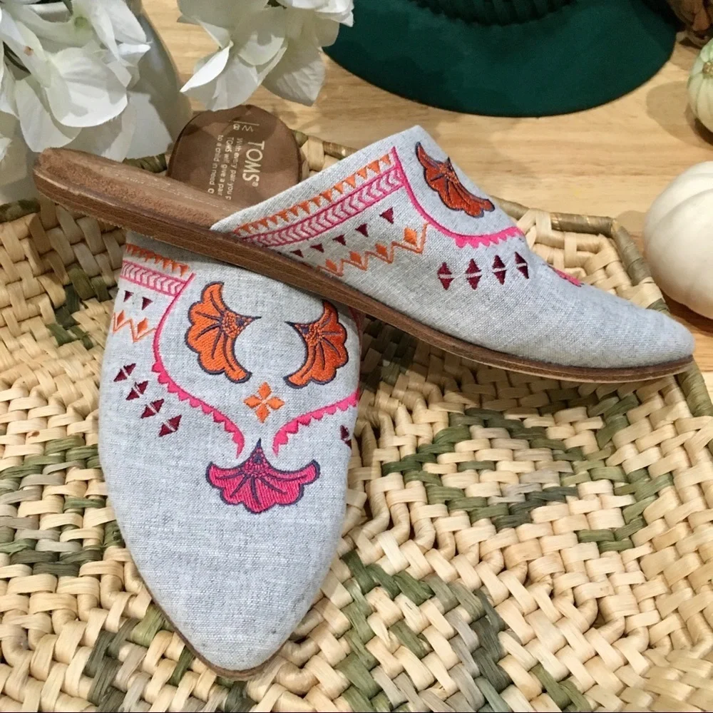 Toms Gray Mules with Pink and Orange Embroidery - Picture 6 of 9
